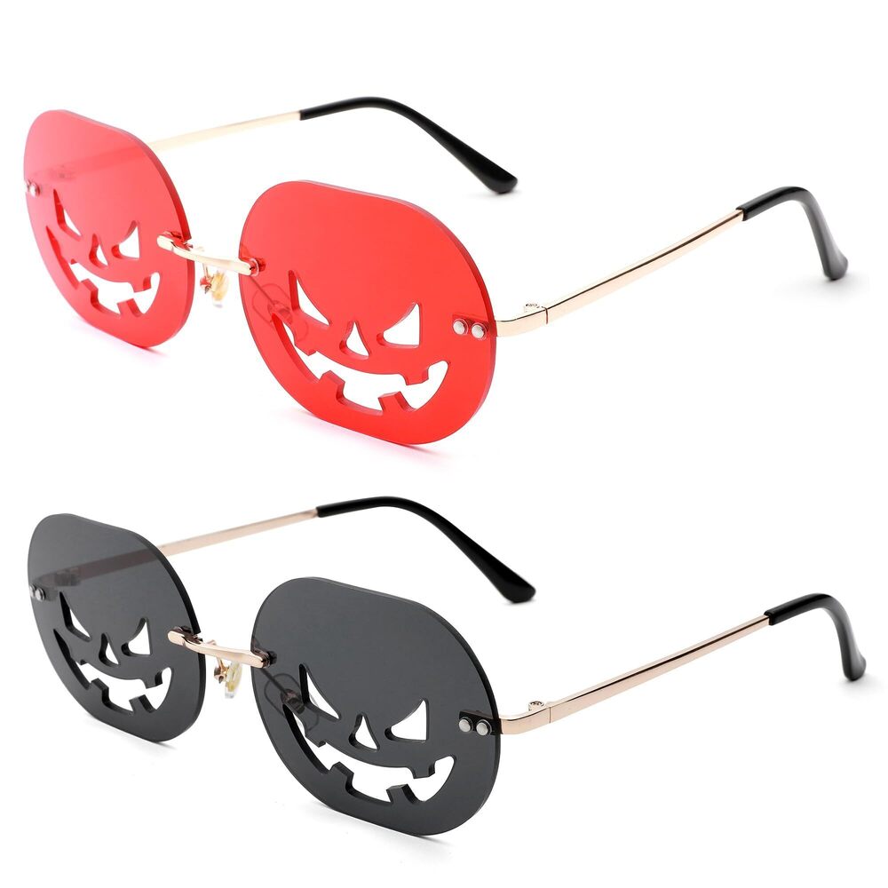 7304 Pumpkin Shaped Sunglasses Funny Rimless Halloween Glasses Oval Cute